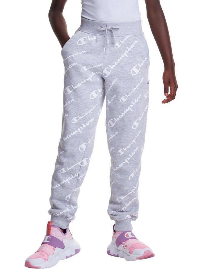 Champion Girls Joggers NZ - Fleece Allover Logo Grey ( 7482-EDBPS )